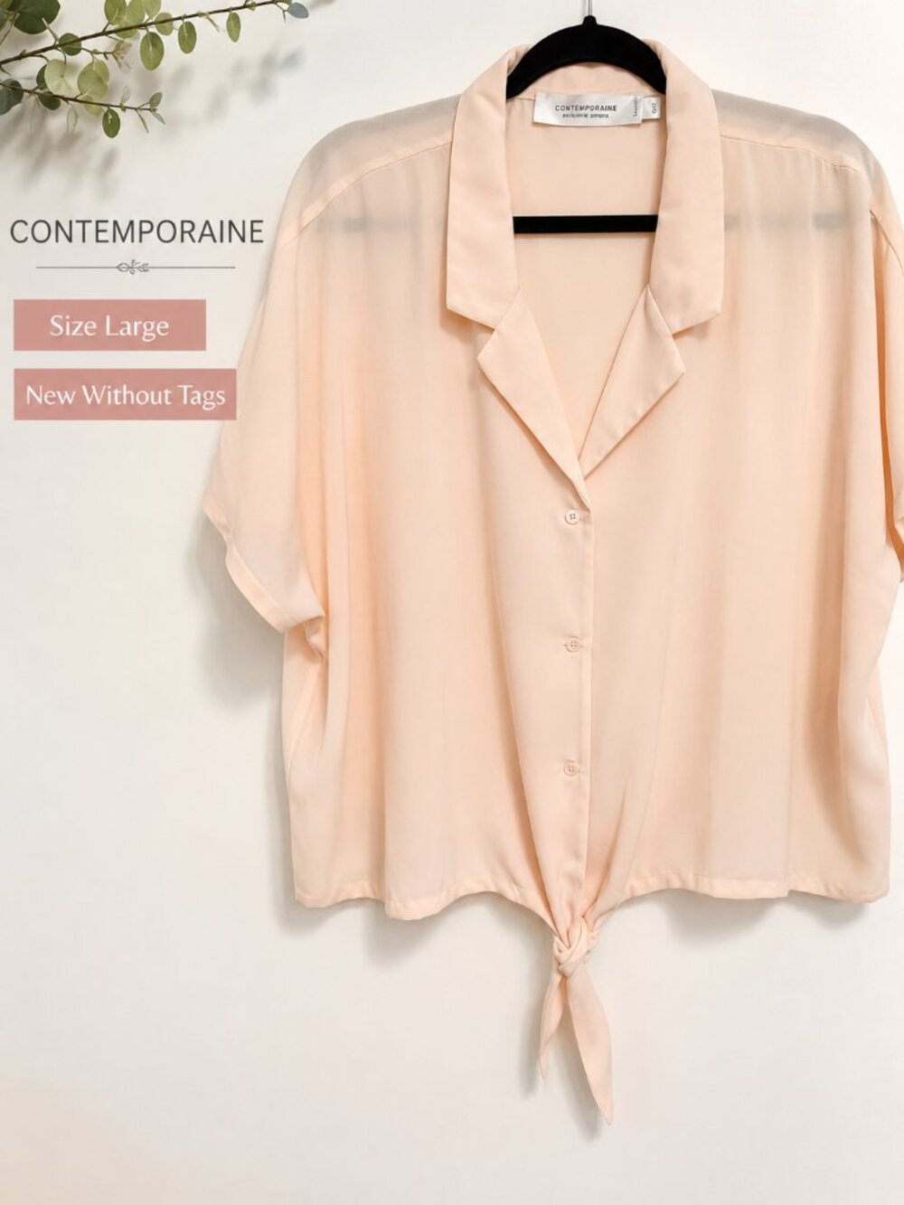 Blush Peach summer blouse Tie-Front semi-sheer Flowy Contemporaine W. Sz. Large